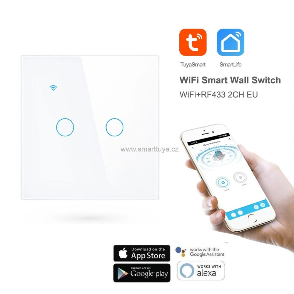 WiFi chytrý vypínač světel,dvoutlačítkový - TUYA, Android/iOS