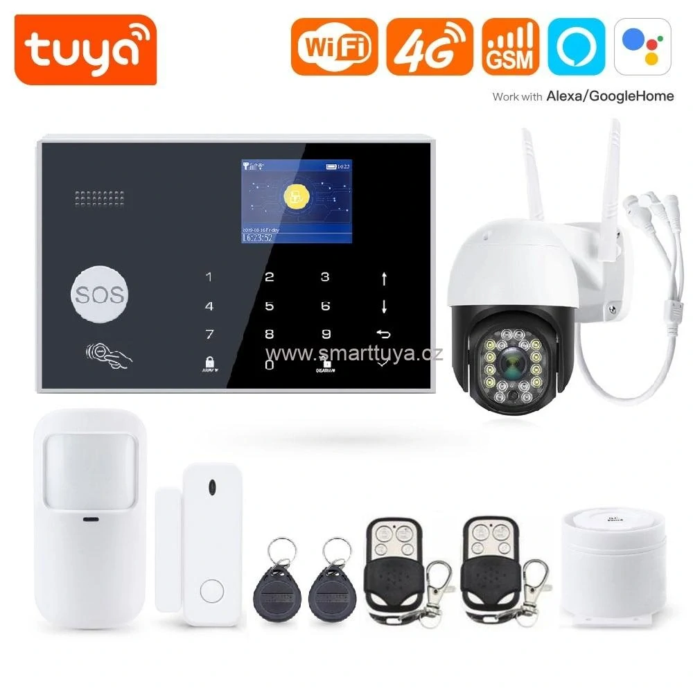 Wi-Fi + 4G GSM/RFID/ LCD zabezpečovací systém SMART s 5.0Mpx venkovní IP kamerou - TUYA, Android,iOS