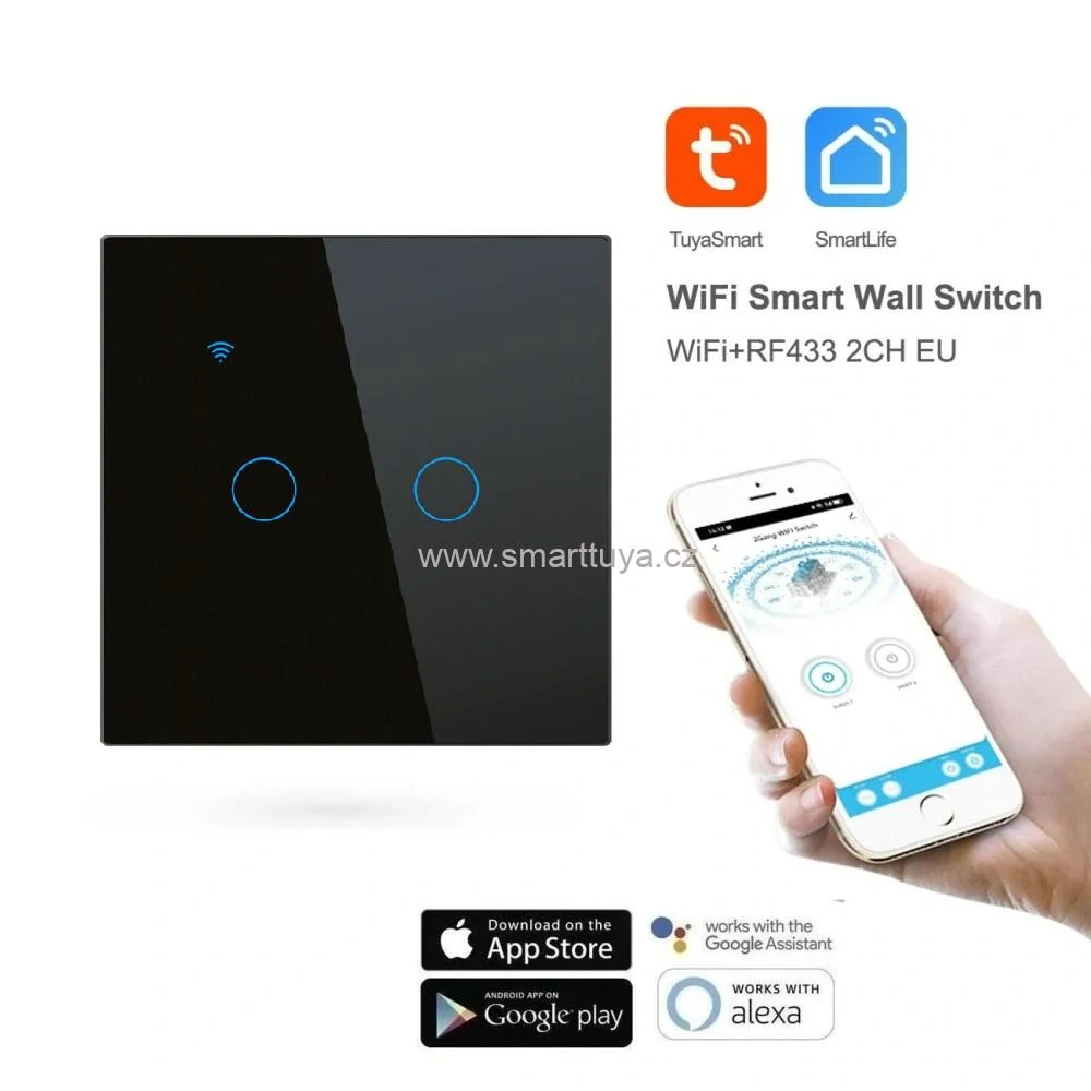 WiFi chytrý vypínač světel,dvoutlačítkový - TUYA, Android/iOS