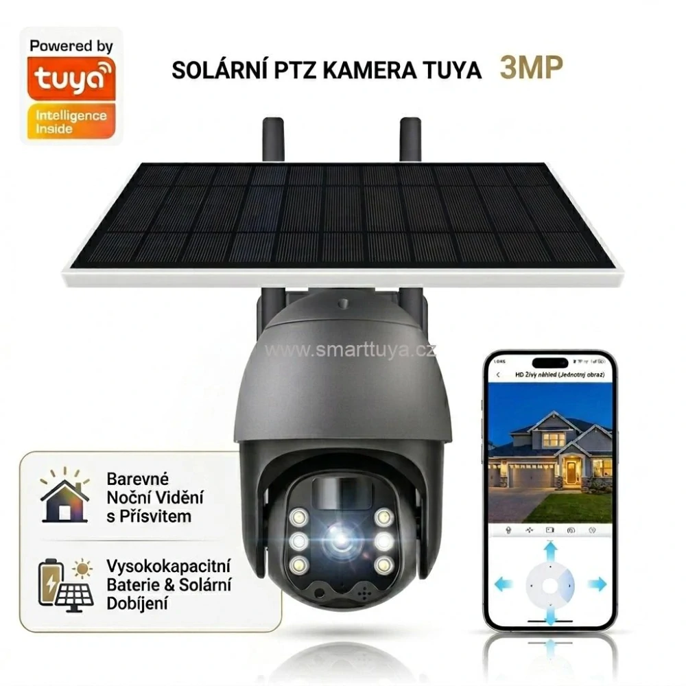 Solární otočná WiFi kamera Tuya PST-SQ-WF-3MP