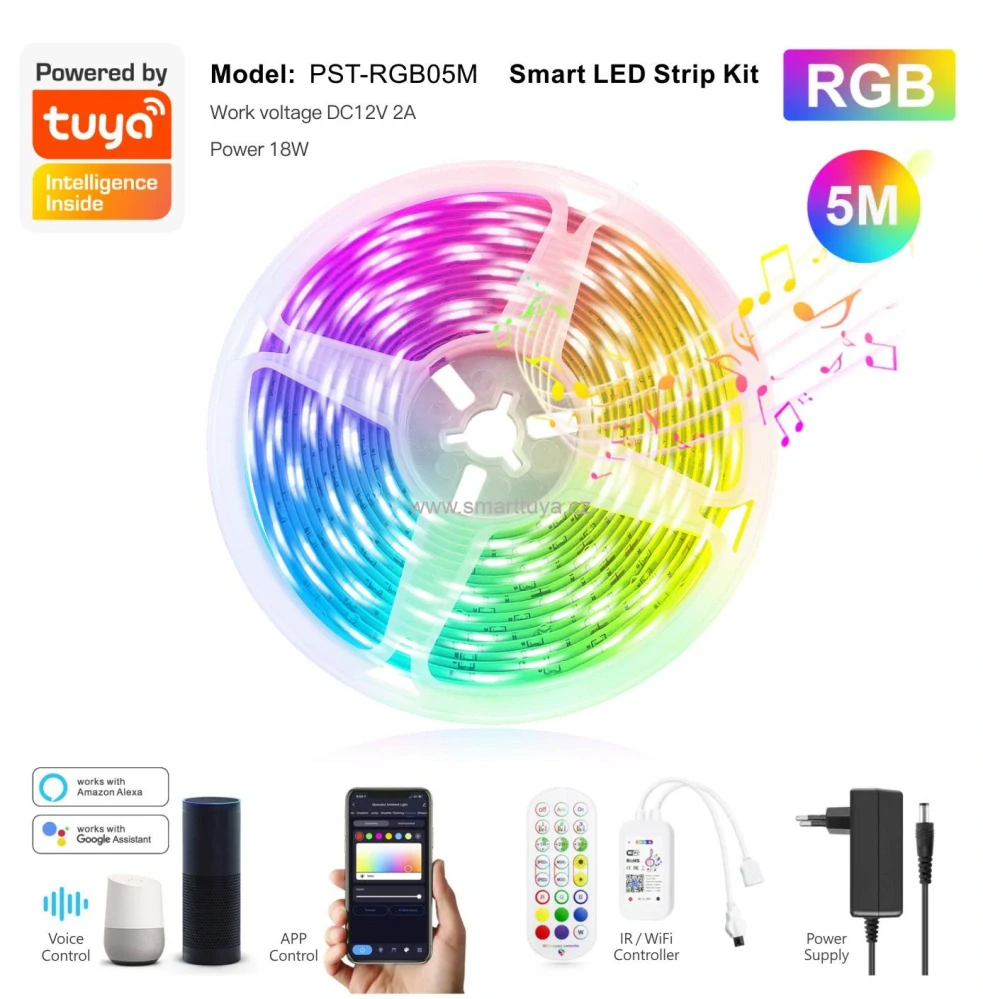 Tuya chytrý WiFi RGB LED pásek – sada 5m PST-RGB05M