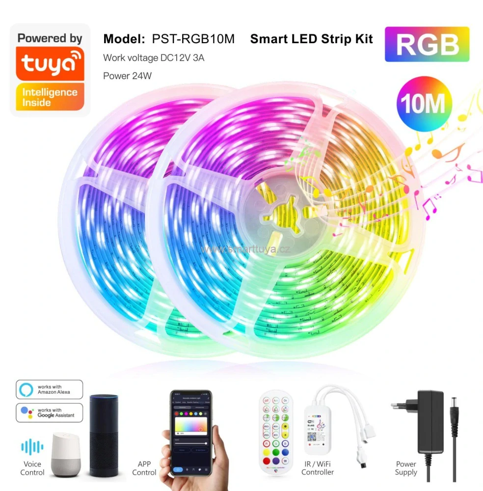 Tuya chytrý WiFi RGB LED pásek – sada 2x5m PST-RGB10M