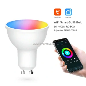 Wi-fi chytrá LED bodová žárovka GU10, 5W, RGB+W, bílá/barevná - TUYA, Android/iOS