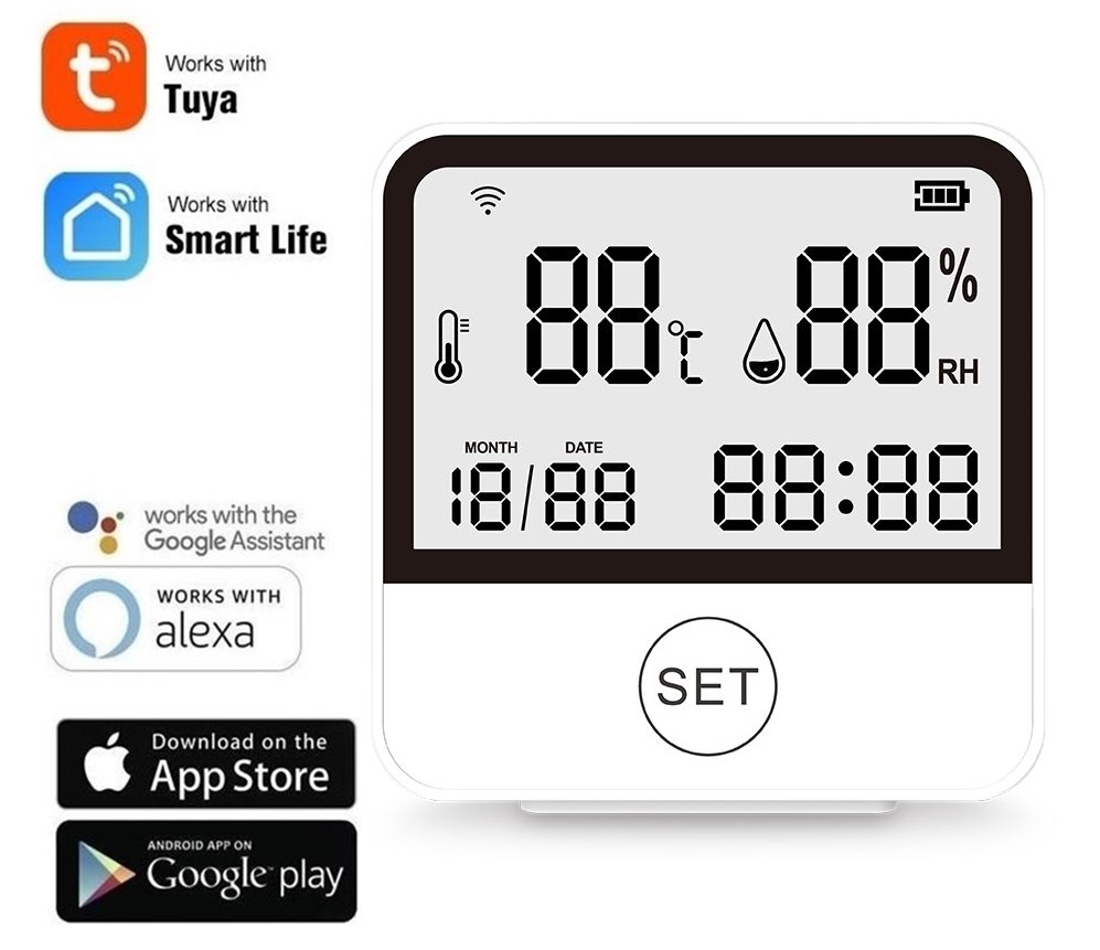 WiFi Smart sensor teploty a vlhkosti vzduchu s LCD displejem – TUYA, Android/iOS
