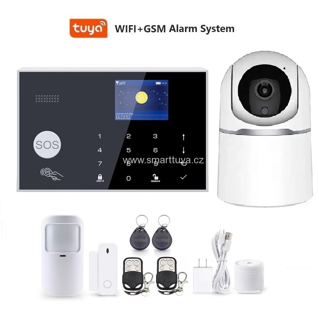 Wi-Fi/GSM/RFID/ LCD zabezpečovací systém SMART s 5.0Mpx vnitřní IP kamerou - TUYA, Android,iOS