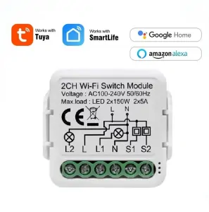 Wi-Fi mini vestavný spínač pro ovládání spotřebičů, 2 kanálový - TUYA