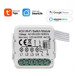 Wi-Fi mini vestavný spínač pro ovládání spotřebičů, 4 kanálový - TUYA