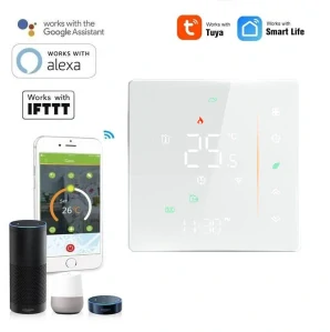 WiFi dotykový pokojový termostat  ovládaný aplikací, 16A, bílý- TUYA, Android/iOS