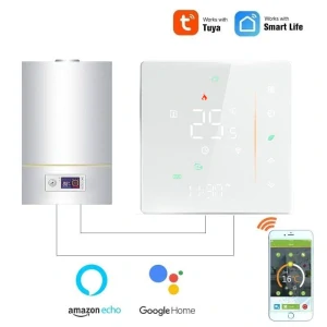 WiFi dotykový pokojový termostat 3A pro ovládání plynového kotle, bílý - TUYA, Android/iOS