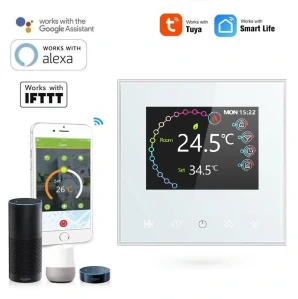 WiFi pokojový termostat s barevným LCD displejem 16A, bílý - TUYA, Android/iOS