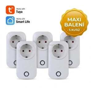 MAXI BALENÍ 5 ks – WiFi chytrá zásuvka Tuya (16A, měření spotřeby, spínání fáze)