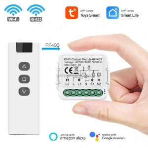 Sada WiFi + RF mini vestavný spínač pro rolety s polohováním % + dálkový ovladač – TUYA