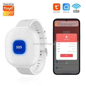 TUYA WiFi tísňové SOS tlačítko na zápěstí pro seniory – bílé (vodotěsné hodinky), PST-CF103W