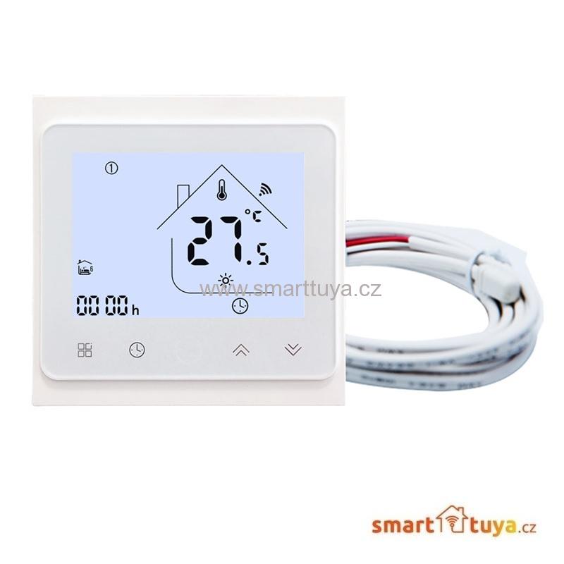 WiFi dotykový pokojový termostat  ovládaný aplikací, 16A, bílý - TUYA, Android/iOS