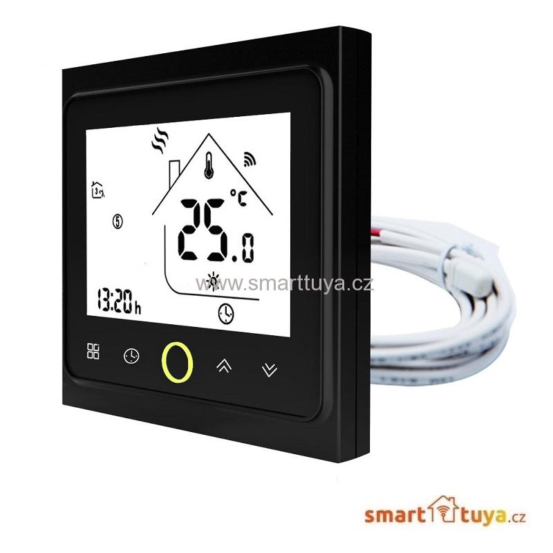 WiFi dotykový pokojový termostat  ovládaný aplikací, 16A, černý - TUYA, Android/iOS