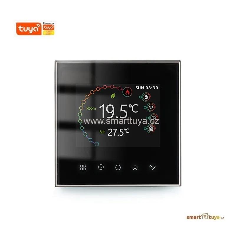WiFi pokojový termostat s barevným LCD displejem 16A, černý- TUYA, Android/iOS