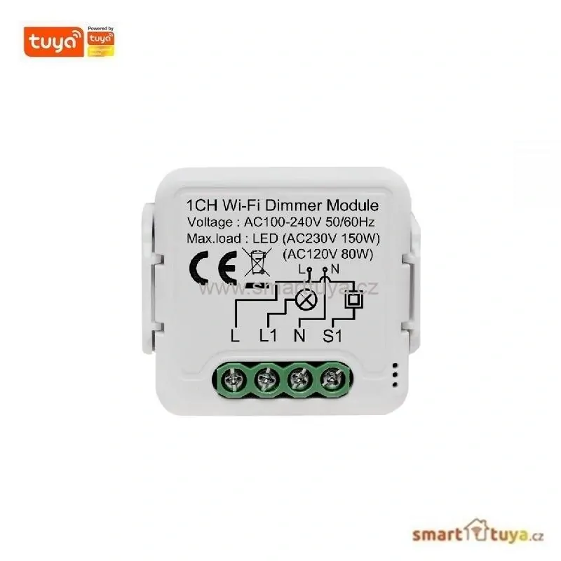 WiFi mini vestavný spínač pro ovládání stmívatelných žárovek, 1 kanálový - TUYA 