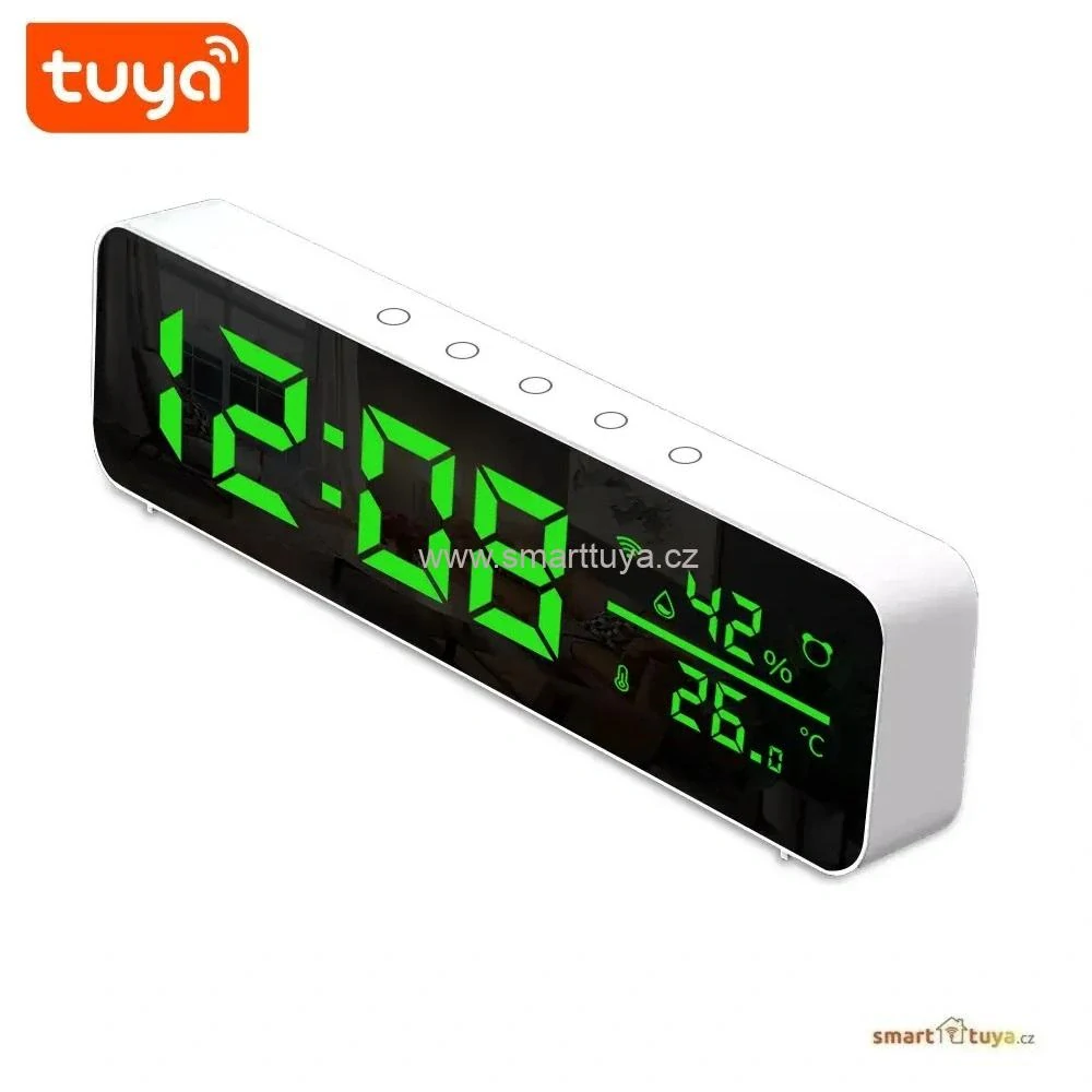 WiFi sensor teploty a vlhkosti vzduchu s LCD displejem a budíkem– TUYA, Android/iOS