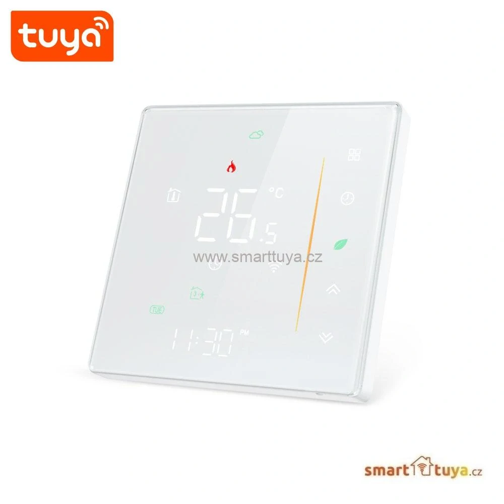 WiFi dotykový pokojový termostat  ovládaný aplikací, 16A, bílý- TUYA, Android/iOS