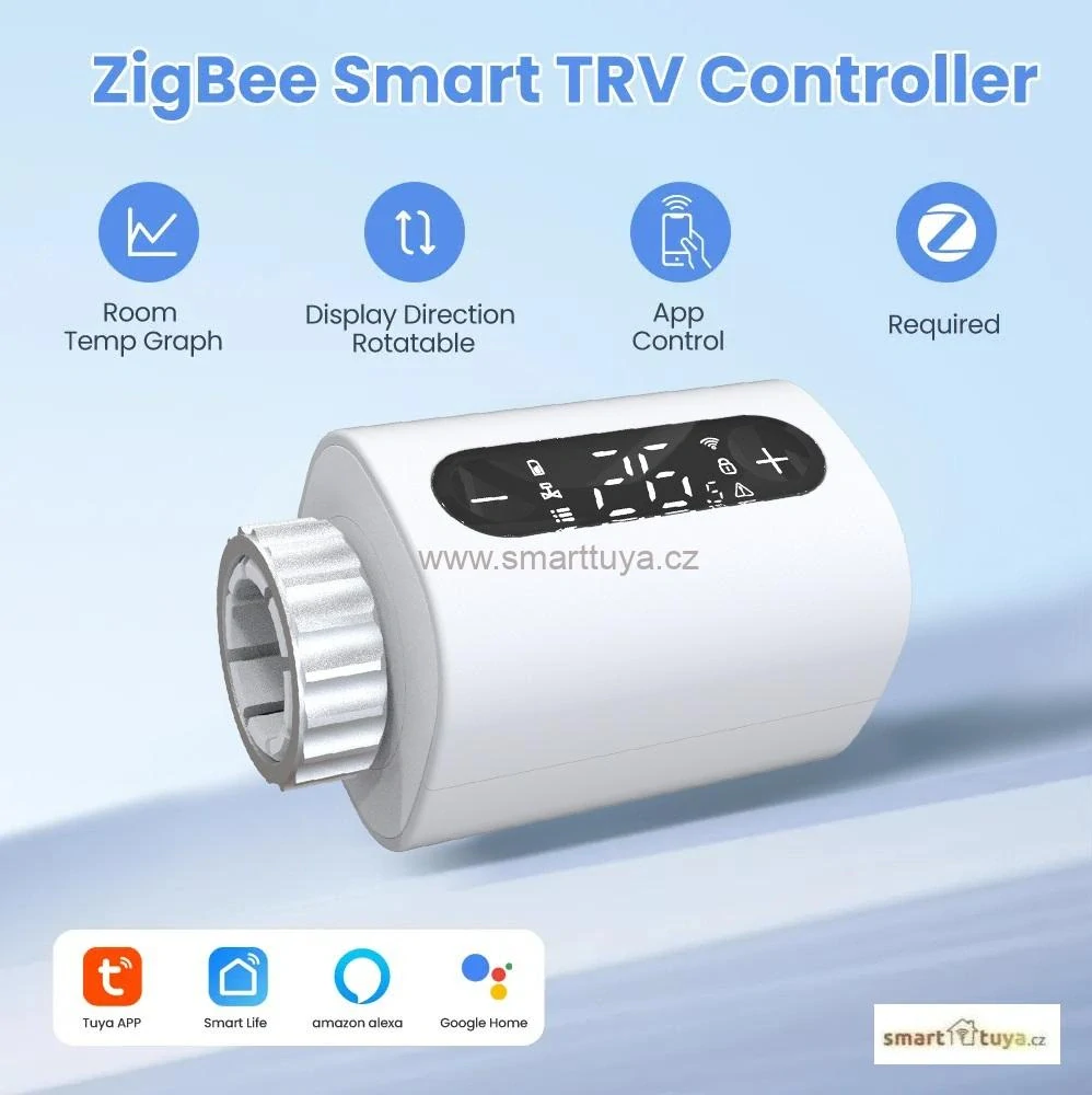 Zigbee chytrá termostatická hlavice s LED displejem – TUYA, Android/iOS