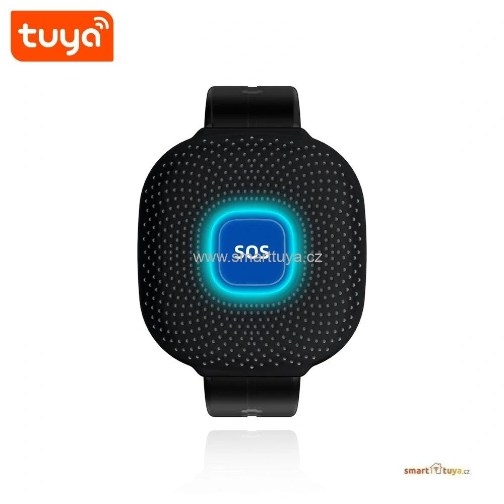 TUYA WiFi tísňové SOS tlačítko na zápěstí pro seniory – černé (vodotěsné hodinky), PST-CF103W
