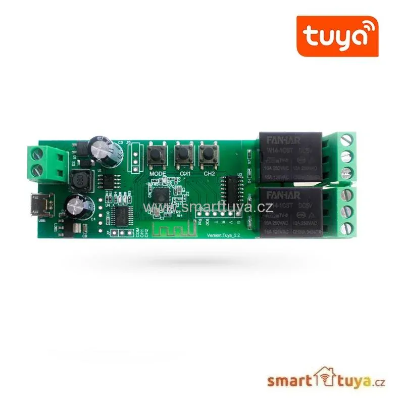 Wi-Fi nízkonapěťový spínač 5V / 7-32V, dvoukanálový - TUYA