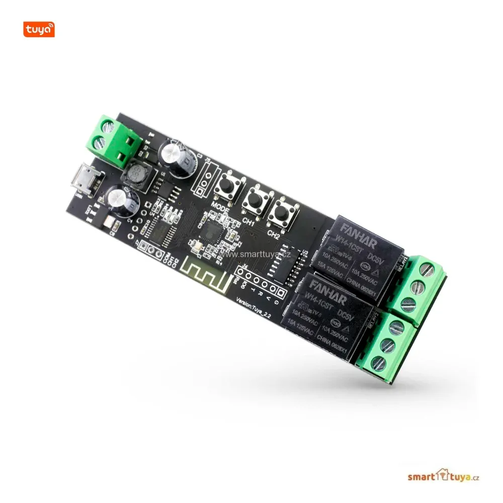 Wi-Fi nízkonapěťový spínač 5V / 7-32V, dvoukanálový - TUYA