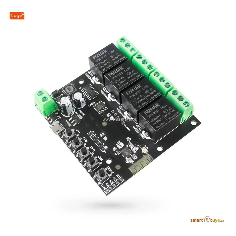 Wi-Fi nízkonapěťový spínač 5V / 7-32V, čtyřkanálový - TUYA