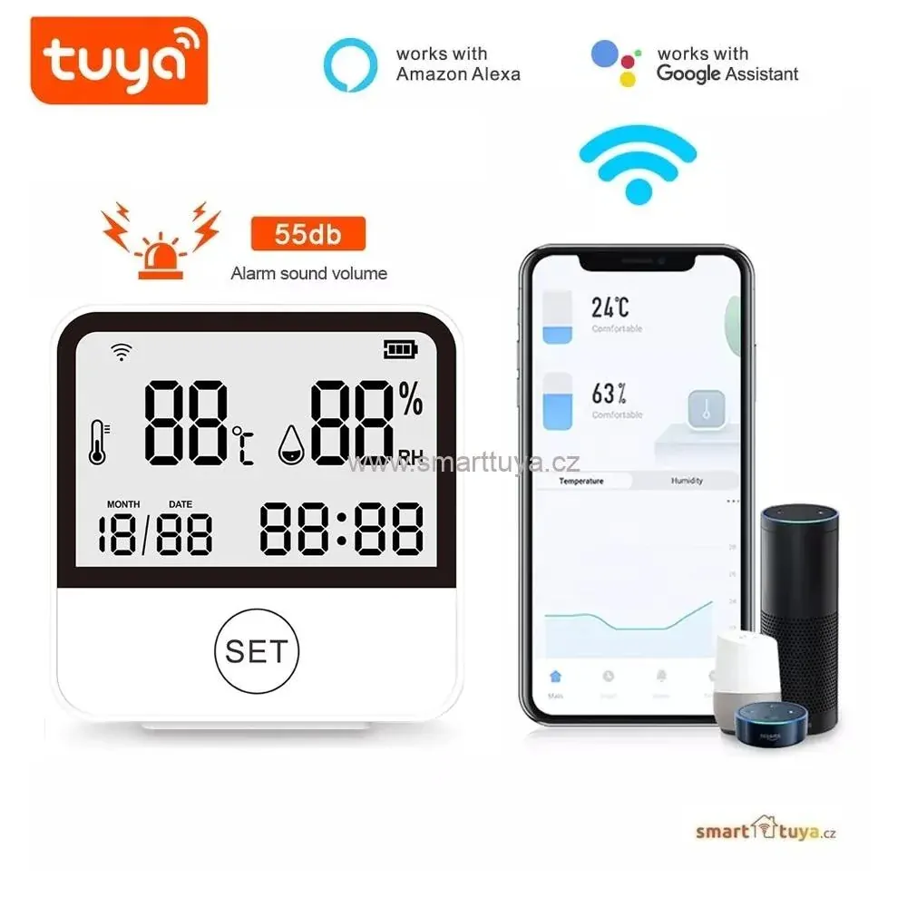 WiFi Smart sensor teploty a vlhkosti vzduchu s LCD displejem – TUYA, Android/iOS