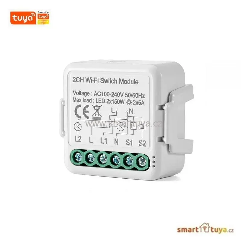 Wi-Fi mini vestavný spínač pro ovládání spotřebičů, 2 kanálový - TUYA
