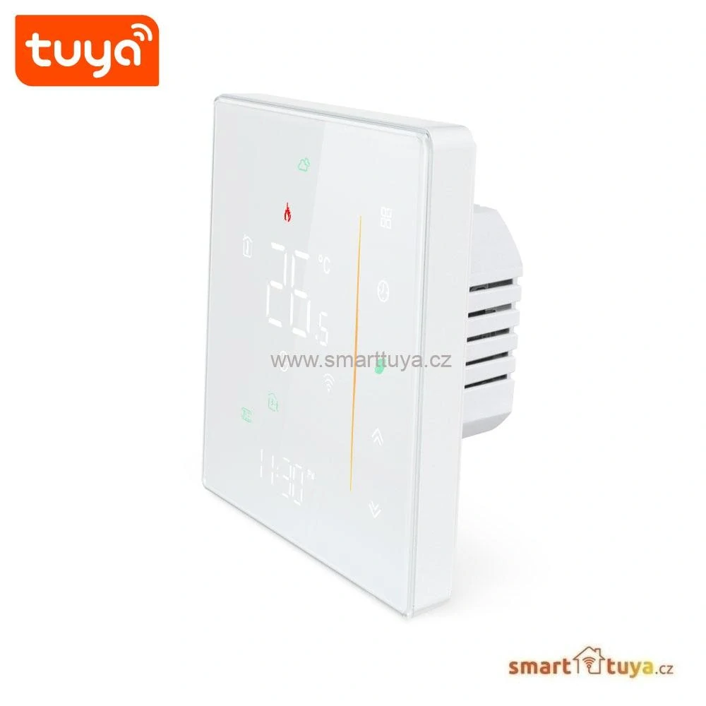 WiFi dotykový pokojový termostat 3A pro ovládání plynového kotle, bílý - TUYA, Android/iOS