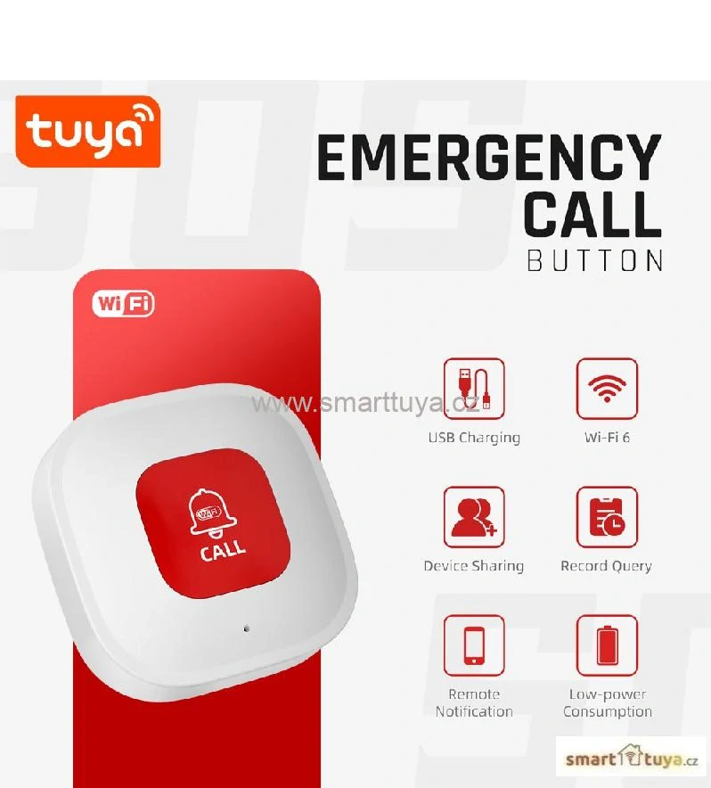 WiFi chytré tísňové SOS tlačítko - Tuya, Android/iOS
