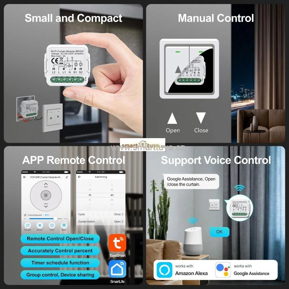 WiFi + RF mini vestavný spínač pro rolety s procentuálním polohováním – TUYA