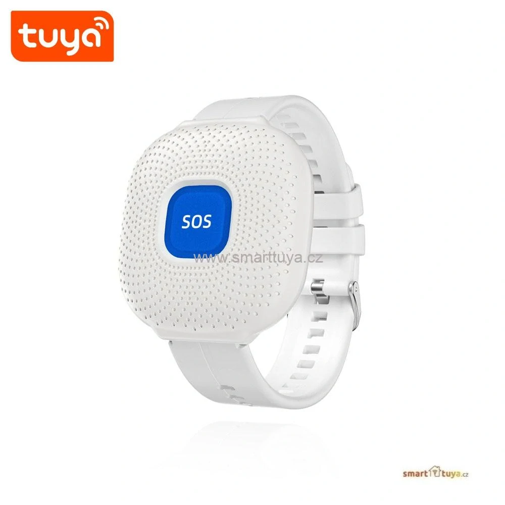 TUYA WiFi tísňové SOS tlačítko na zápěstí pro seniory – bílé (vodotěsné hodinky), PST-CF103W