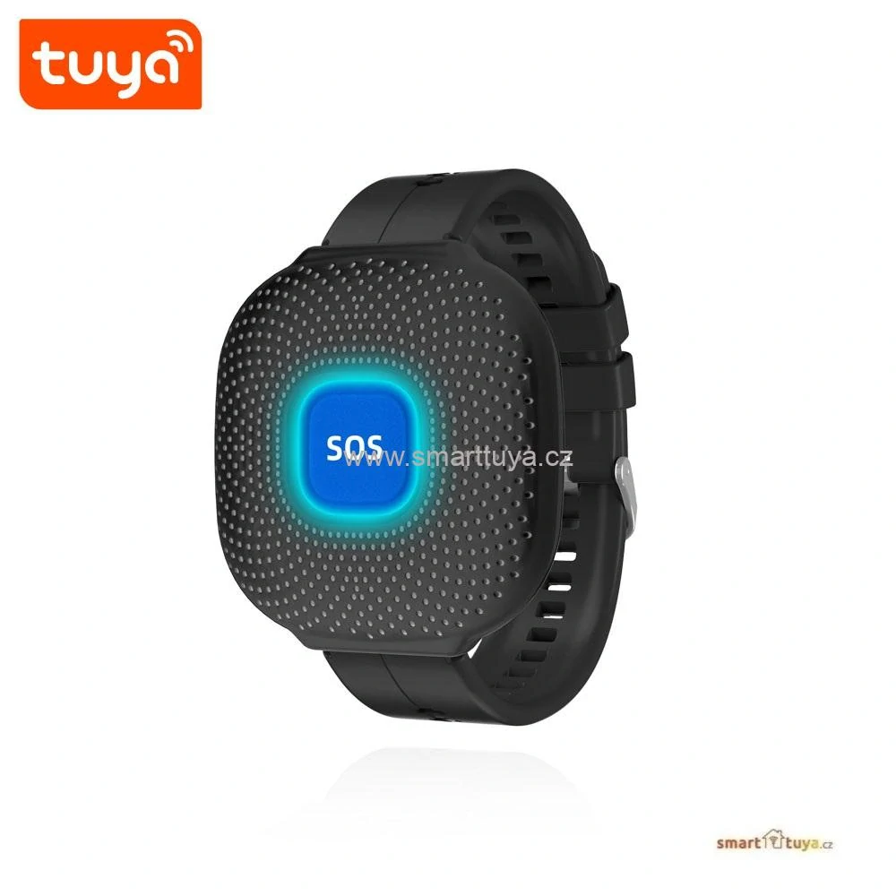 TUYA WiFi tísňové SOS tlačítko na zápěstí pro seniory – černé (vodotěsné hodinky), PST-CF103W