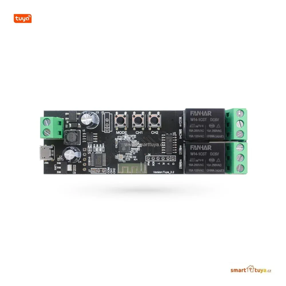 Wi-Fi nízkonapěťový spínač 5V / 7-32V, dvoukanálový - TUYA