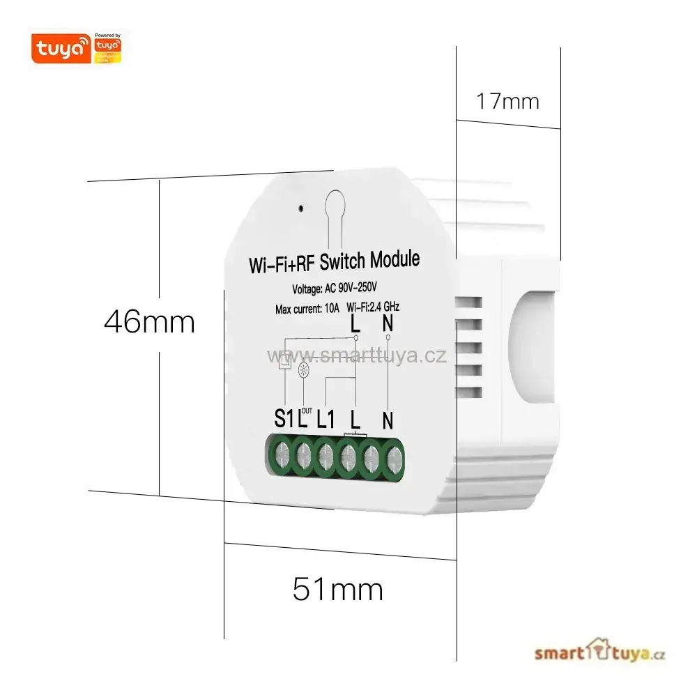 Wi-Fi+RF mini vestavný spínač pro ovládání spotřebičů, 1 kanálový - TUYA