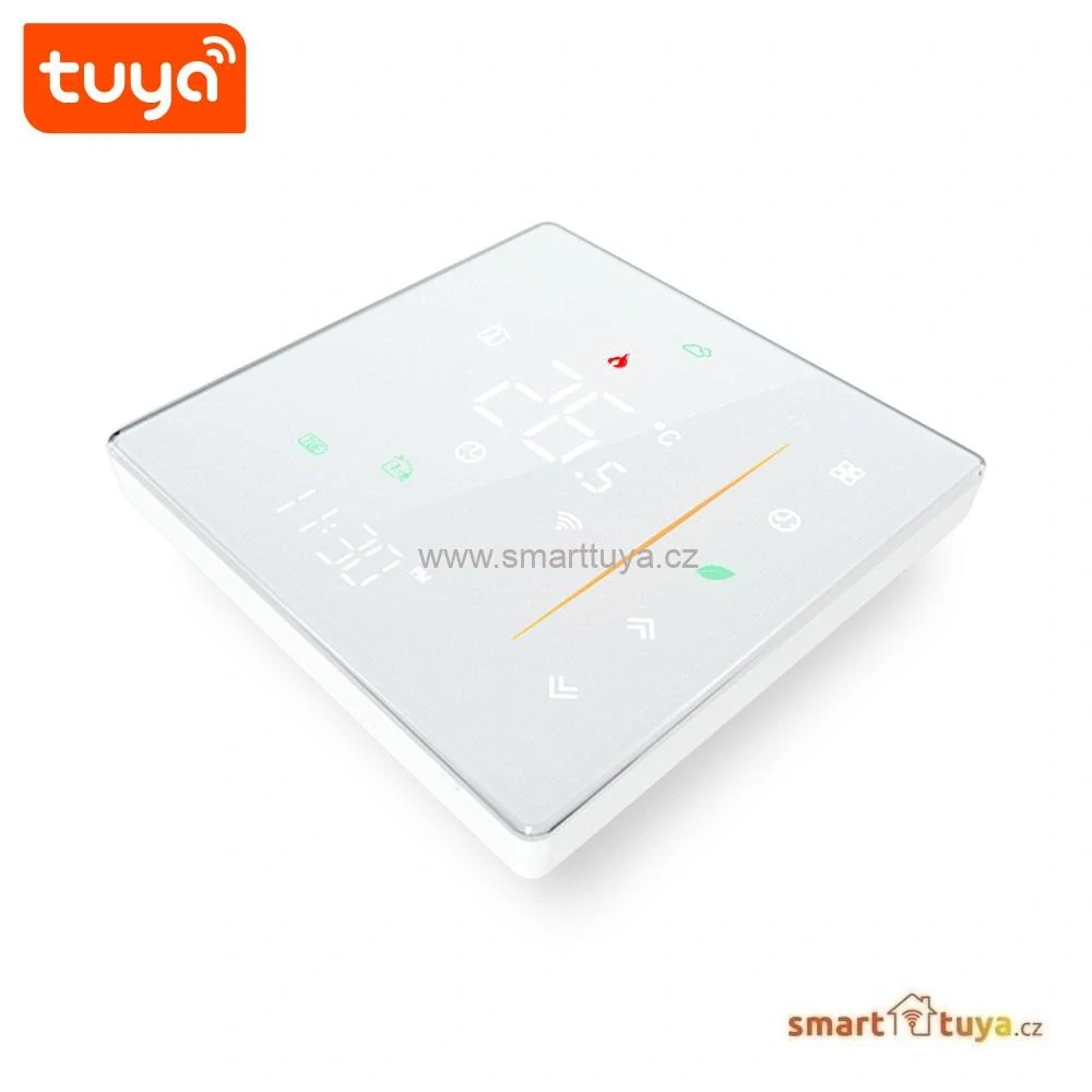 WiFi dotykový pokojový termostat 3A pro ovládání plynového kotle, bílý - TUYA, Android/iOS