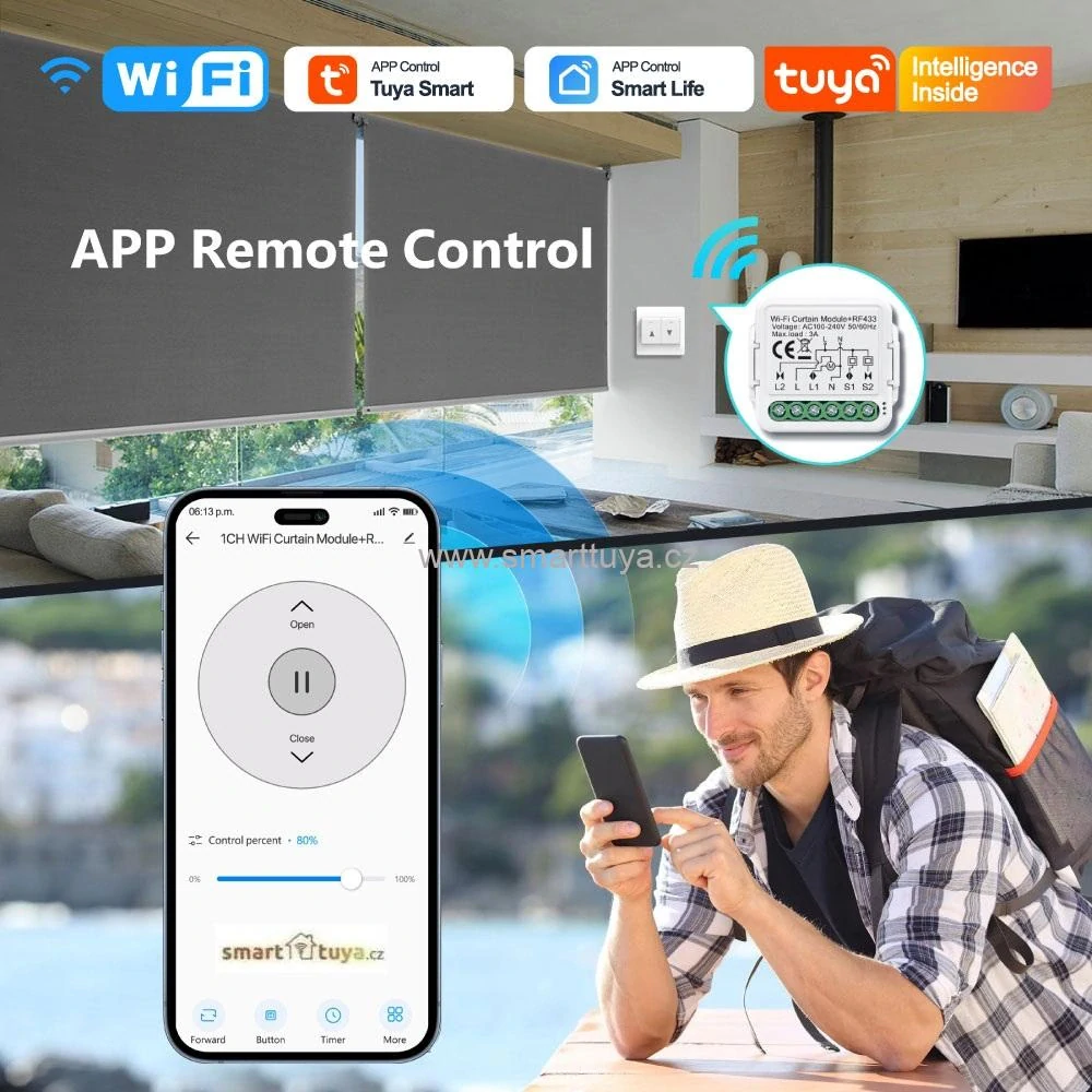 WiFi + RF mini vestavný spínač pro rolety s procentuálním polohováním – TUYA