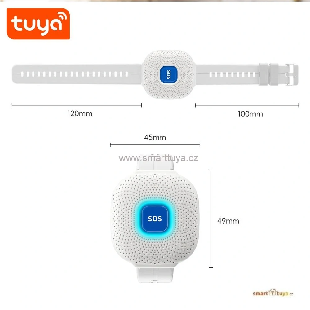 TUYA WiFi tísňové SOS tlačítko na zápěstí pro seniory – bílé (vodotěsné hodinky), PST-CF103W