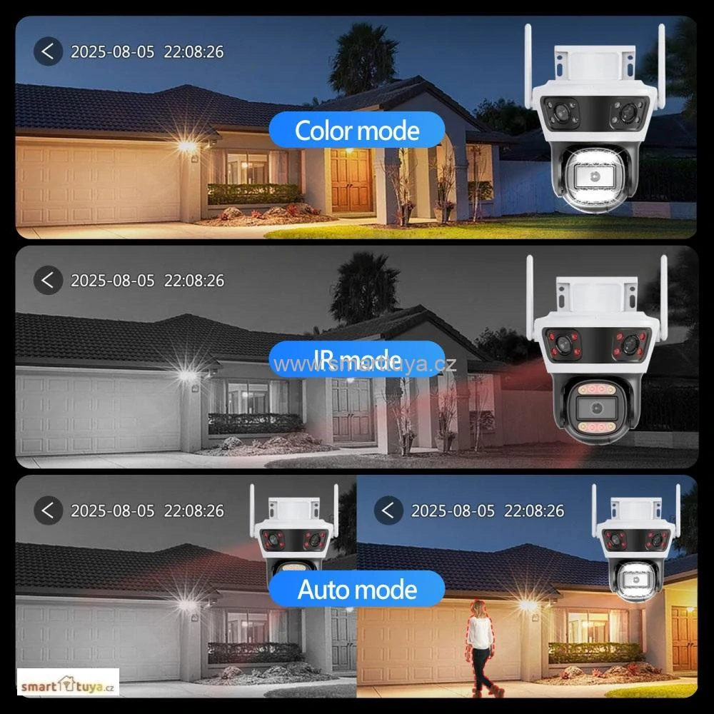 WiFi Smart venkovní otočná kamera se 3 objektivy (9MP) se zvukem - Tuya