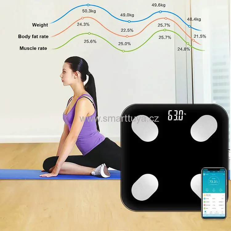 WiFi Smart osobní váha, digitální diagnostická - TUYA, Android/iOS