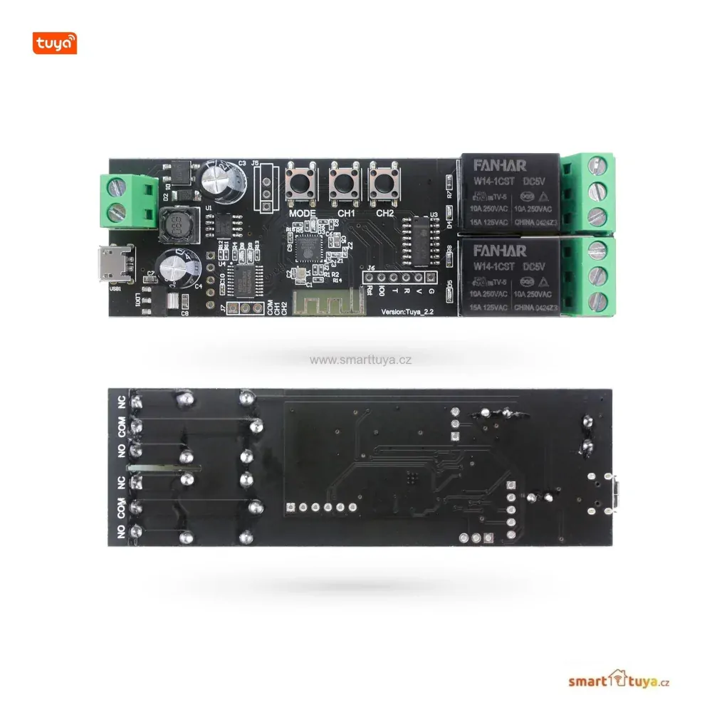 Wi-Fi nízkonapěťový spínač 5V / 7-32V, dvoukanálový - TUYA