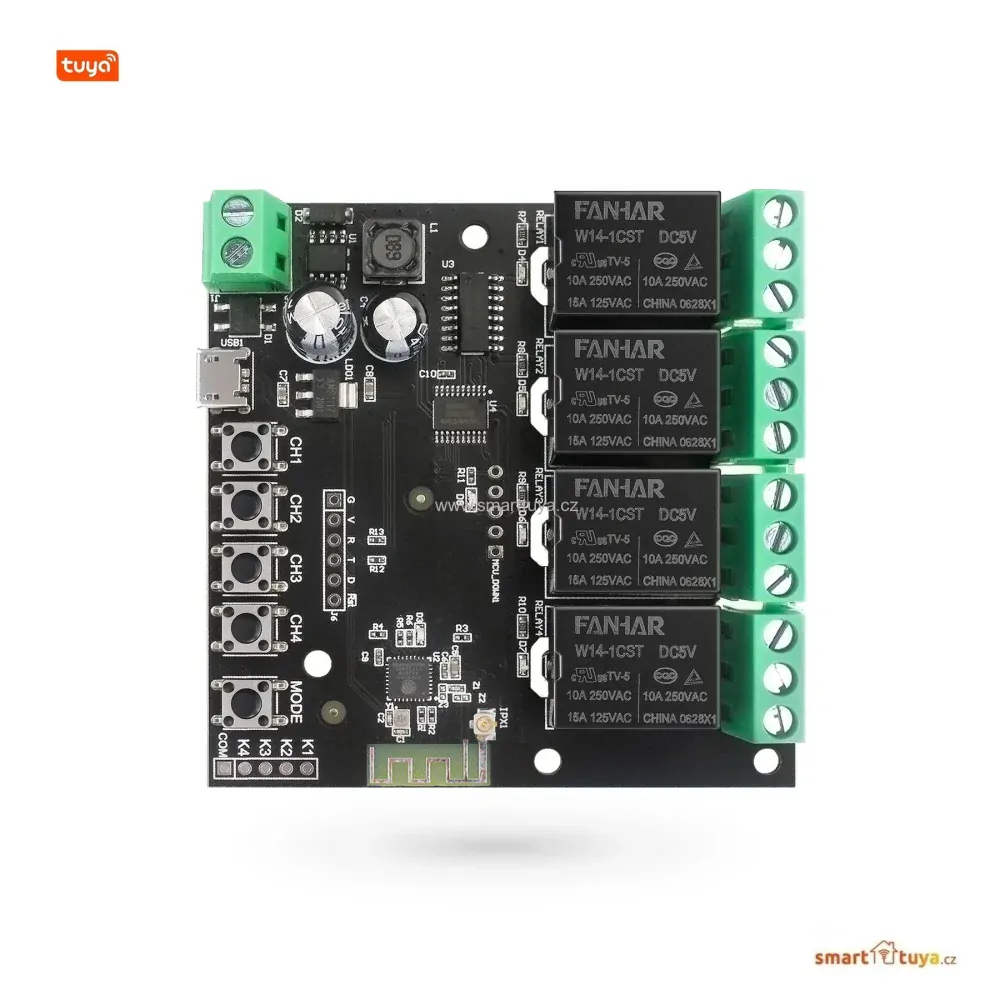 Wi-Fi nízkonapěťový spínač 5V / 7-32V, čtyřkanálový - TUYA