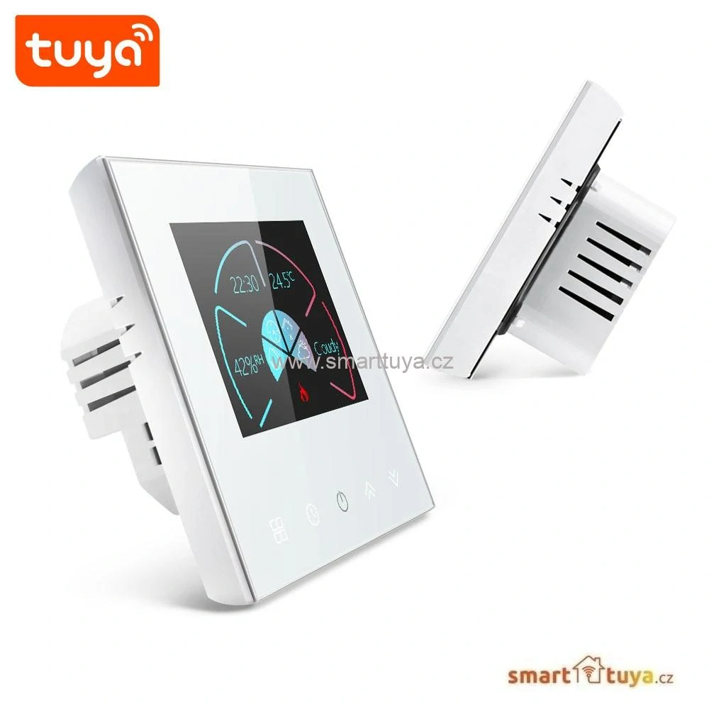 WiFi pokojový termostat s barevným LCD displejem 16A, bílý - TUYA, Android/iOS