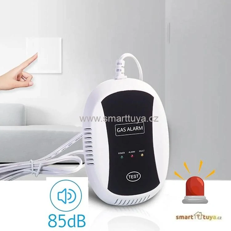 Detektor plynu pro zemní plyn, LPG, metan, bezdrátový i autonomní pro TUYA alarm systém AS-G30
