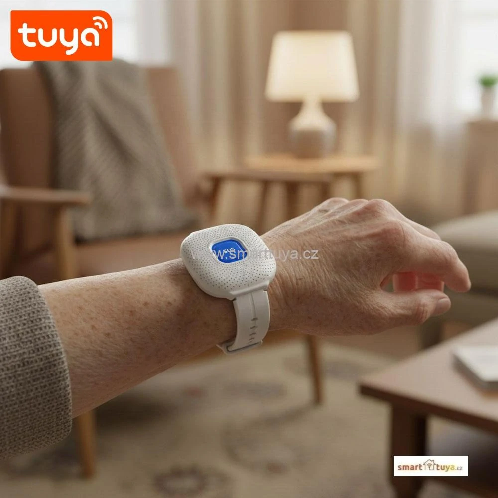 TUYA WiFi tísňové SOS tlačítko na zápěstí pro seniory – bílé (vodotěsné hodinky), PST-CF103W