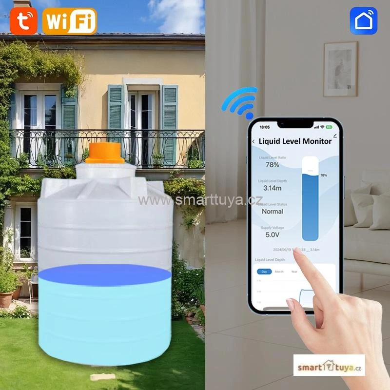 TUYA WiFi chytrý ultrazvukový senzor hladiny kapalin ME201W