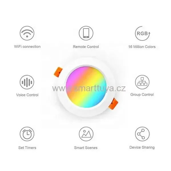 Wi-fi Smart vestavné LED svítidlo do podhledu RGB+W | 7W - TUYA, Android/iOS