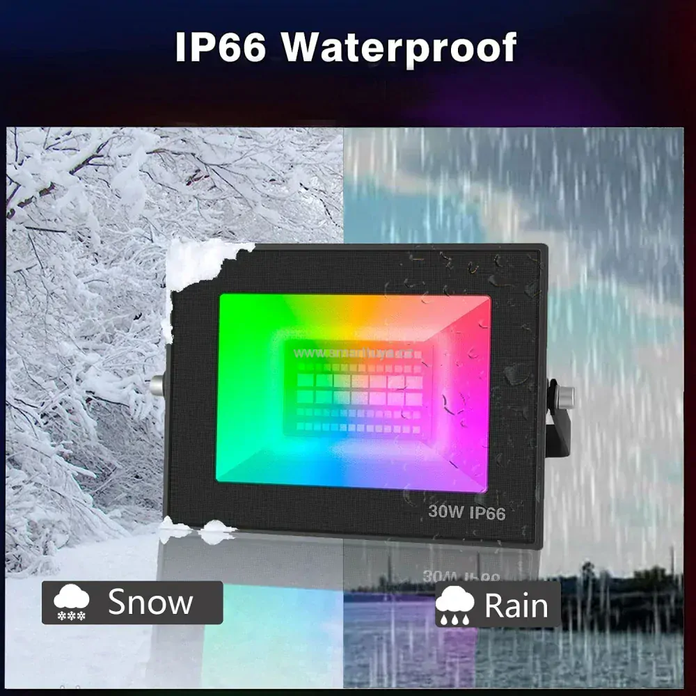 WiFi venkovní RGB+CCT LED reflektor ovládaný aplikací | 30W | IP66 voděodolný | – TUYA, Android/iOS